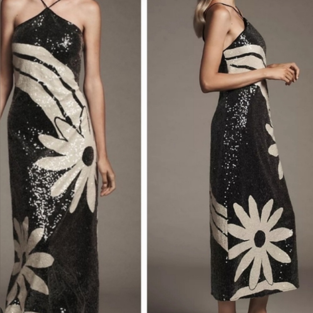Anthropologie Farm Rio Black and Cream Maxi Dress